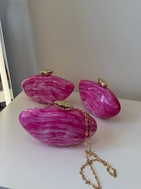 Small Pink Shell-Effect Women's Clutch with Gold Hardware